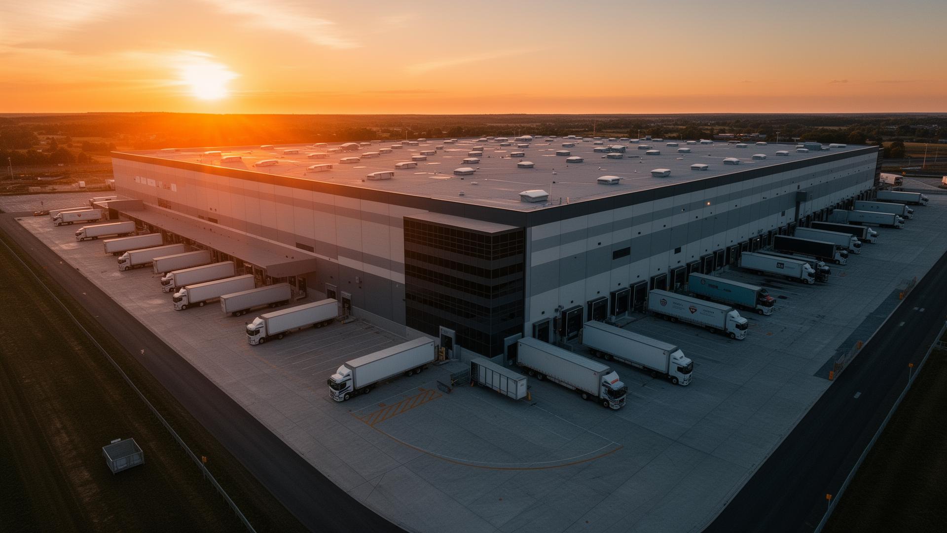 Ford Storage logistics distribution center at sunset