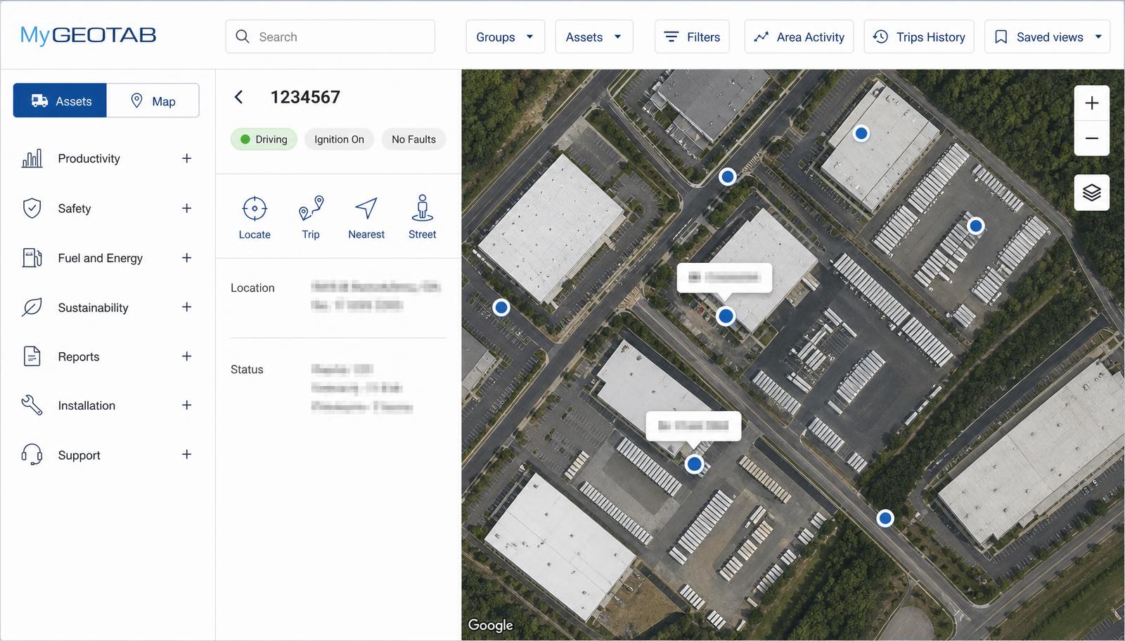 Live trailer tracking dashboard showing leased trailer locations on a map