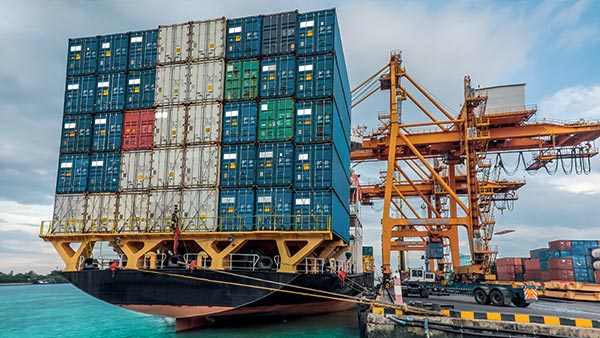 Containers loaded on ship